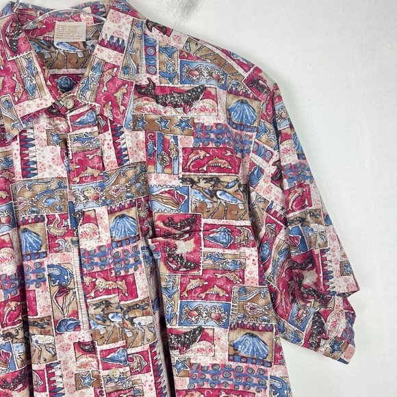 Go Barefoot Hawaiian Shirt Fish Sea Creatures Short Sleeve Size XL EUC L2394 - Picture 3 of 12